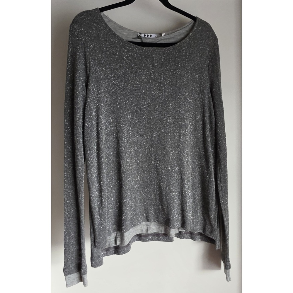 NWT Three Dots Women M Gray Long Sleeve Scoop Neck Shirt Casual Top Blouse Tee